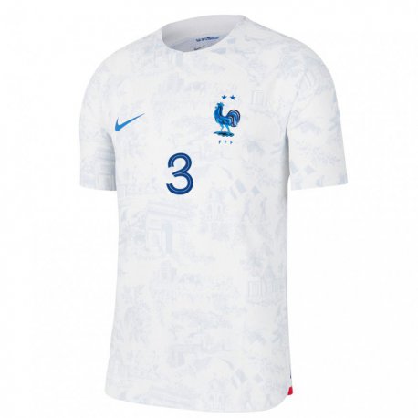 Kandiny Niño Camiseta Francia Yasser Larouci #3 Blanco Azul 2ª Equipación 22-24 La Camisa Chile