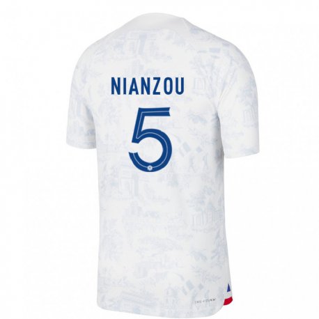 Kandiny Niño Camiseta Francia Tanguy Nianzou #5 Blanco Azul 2ª Equipación 22-24 La Camisa Chile