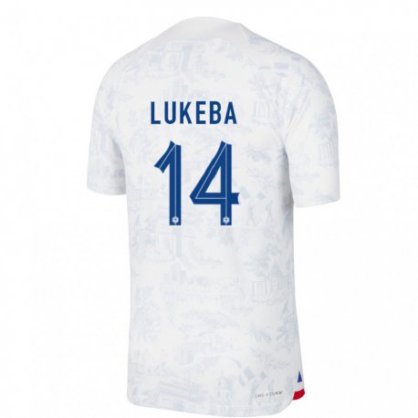 Kandiny Niño Camiseta Francia Castello Lukeba #14 Blanco Azul 2ª Equipación 22-24 La Camisa Chile
