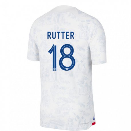 Kandiny Niño Camiseta Francia Georginio Rutter #18 Blanco Azul 2ª Equipación 22-24 La Camisa Chile