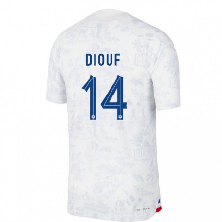Kandiny Niño Camiseta Francia Andy Diouf #14 Blanco Azul 2ª Equipación 22-24 La Camisa Chile
