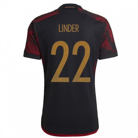 Kandiny Niño Camiseta Alemania Sarai Linder #22 Granate Negro 2ª Equipación 22-24 La Camisa Chile