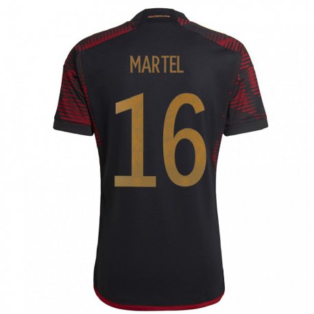 Kandiny Niño Camiseta Alemania Eric Martel #16 Granate Negro 2ª Equipación 22-24 La Camisa Chile