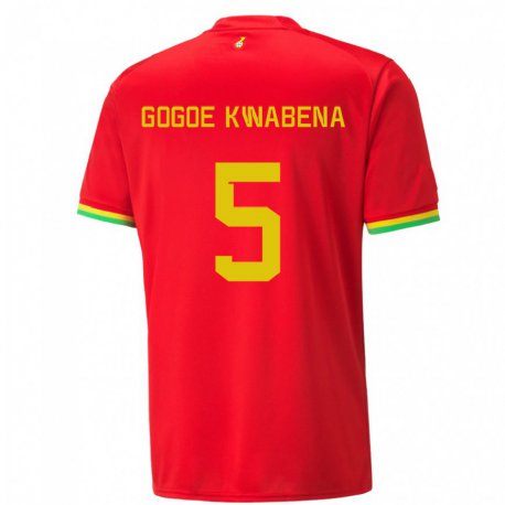 Kandiny Niño Camiseta Ghana Boahen Gogoe Kwabena #5 Rojo 2ª Equipación 22-24 La Camisa Chile