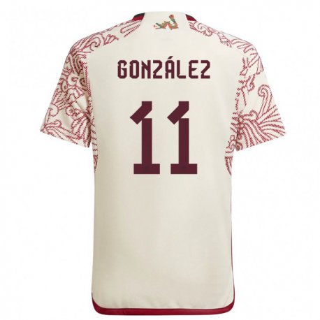 Kandiny Niño Camiseta México Bryan Gonzalez #11 Maravilla Blanco Rojo 2ª Equipación 22-24 La Camisa Chile