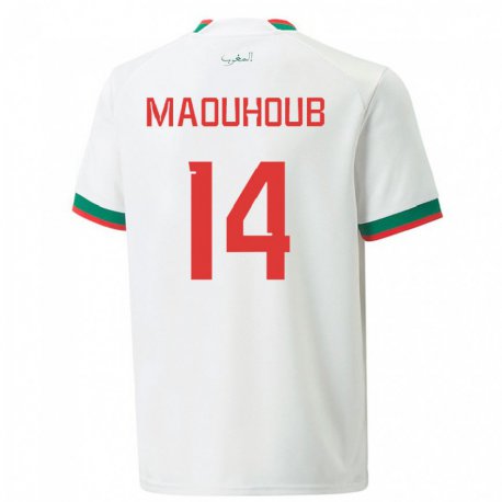 Kandiny Niño Camiseta Marruecos El Mehdi Maouhoub #14 Blanco 2ª Equipación 22-24 La Camisa Chile