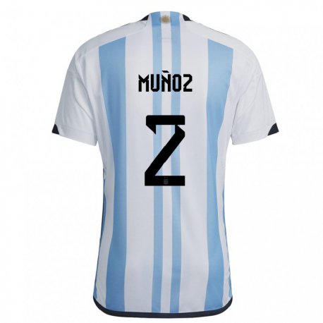 Kandiny Hombre Camiseta Argentina Luana Munoz #2 Blanco Cielo Azul 1ª Equipación 22-24 La Camisa Chile