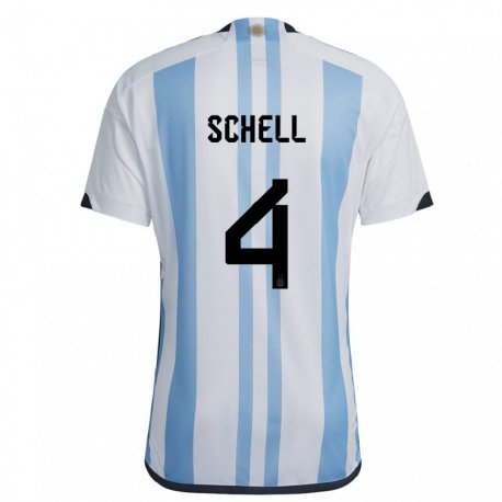 Kandiny Hombre Camiseta Argentina Sofia Schell #4 Blanco Cielo Azul 1ª Equipación 22-24 La Camisa Chile