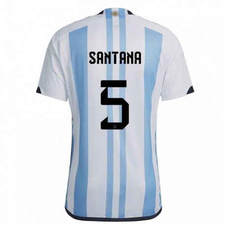 Kandiny Hombre Camiseta Argentina Vanesa Santana #5 Blanco Cielo Azul 1ª Equipación 22-24 La Camisa Chile