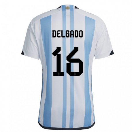 Kandiny Hombre Camiseta Argentina Marina Delgado #16 Blanco Cielo Azul 1ª Equipación 22-24 La Camisa Chile