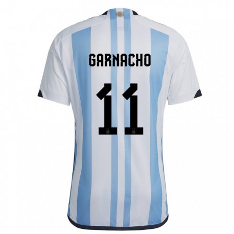 Kandiny Hombre Camiseta Argentina Alejandro Garnacho #11 Blanco Cielo Azul 1ª Equipación 22-24 La Camisa Chile