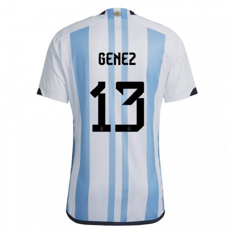 Kandiny Hombre Camiseta Argentina Nahuel Genez #13 Blanco Cielo Azul 1ª Equipación 22-24 La Camisa Chile