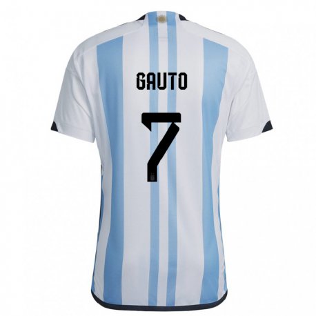 Kandiny Hombre Camiseta Argentina Juan Gauto #7 Blanco Cielo Azul 1ª Equipación 22-24 La Camisa Chile