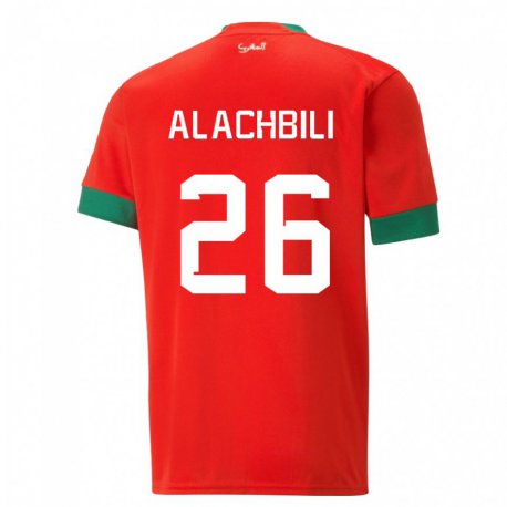 Kandiny Hombre Camiseta Marruecos Taha Alachbili #26 Rojo 1ª Equipación 22-24 La Camisa Chile