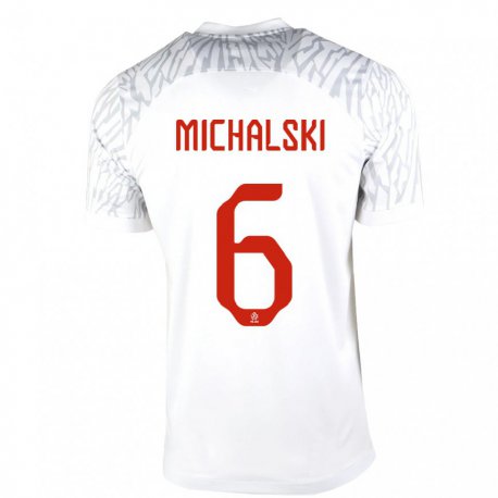Kandiny Hombre Camiseta Polonia Szymon Michalski #6 Blanco 1ª Equipación 22-24 La Camisa Chile