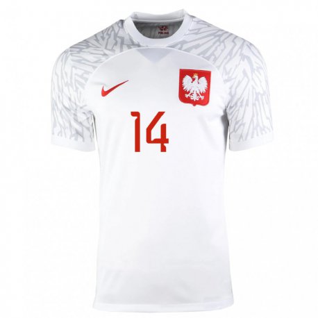 Kandiny Hombre Camiseta Polonia Maximillian Oyedele #14 Blanco 1ª Equipación 22-24 La Camisa Chile