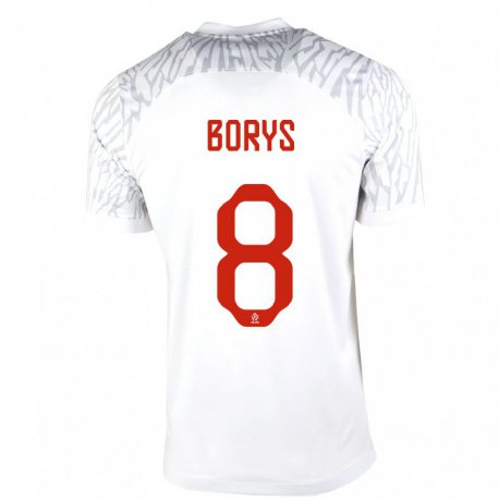 Kandiny Hombre Camiseta Polonia Karol Borys #8 Blanco 1ª Equipación 22-24 La Camisa Chile