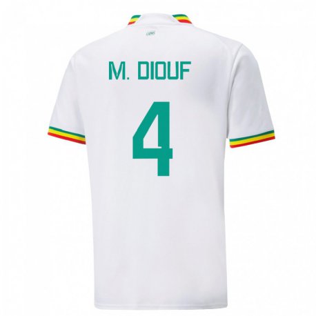 Kandiny Hombre Camiseta Senegal Mame Diarra Diouf #4 Blanco 1ª Equipación 22-24 La Camisa Chile