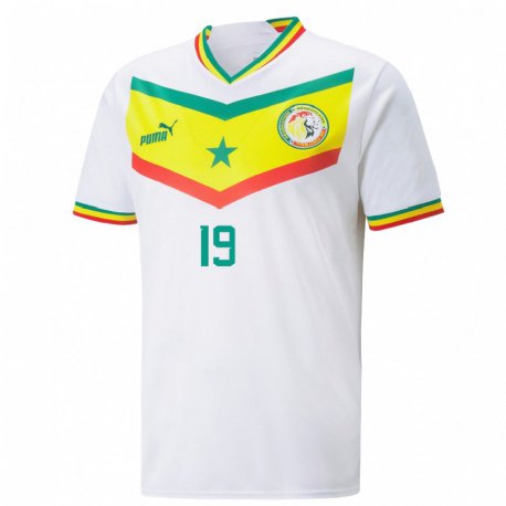 Kandiny Hombre Camiseta Senegal Bineta Korkel Seck #19 Blanco 1ª Equipación 22-24 La Camisa Chile