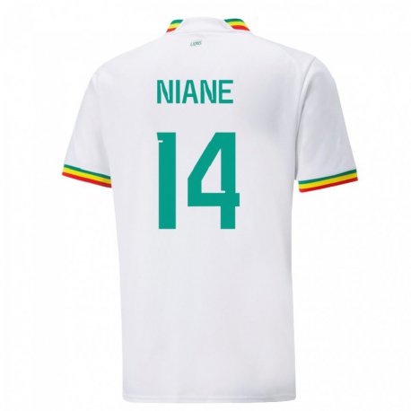 Kandiny Hombre Camiseta Senegal Ibrahima Niane #14 Blanco 1ª Equipación 22-24 La Camisa Chile