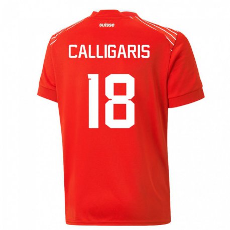 Kandiny Hombre Camiseta Suiza Viola Calligaris #18 Rojo 1ª Equipación 22-24 La Camisa Chile