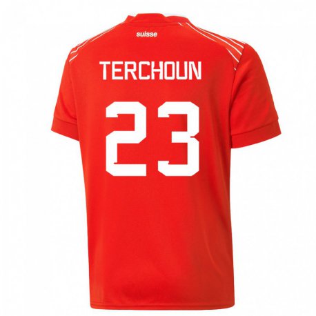 Kandiny Hombre Camiseta Suiza Meriame Terchoun #23 Rojo 1ª Equipación 22-24 La Camisa Chile