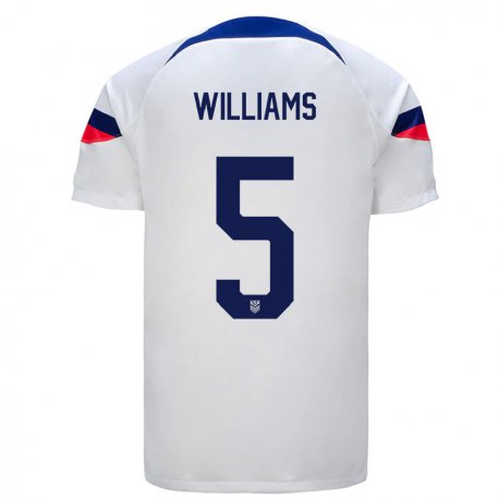 Kandiny Hombre Camiseta Estados Unidos Thomas Williams #5 Blanco 1ª Equipación 22-24 La Camisa Chile