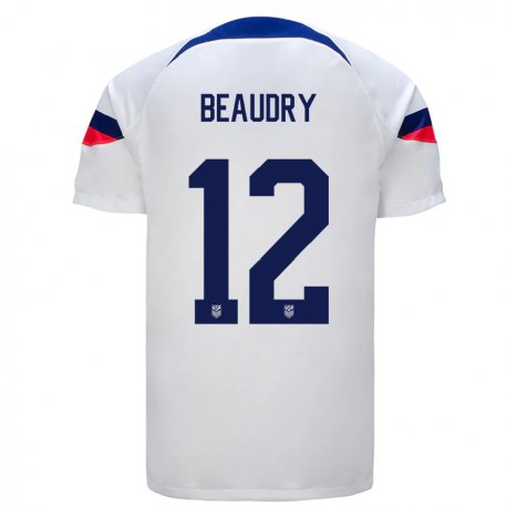 Kandiny Hombre Camiseta Estados Unidos Adam Beaudry #12 Blanco 1ª Equipación 22-24 La Camisa Chile