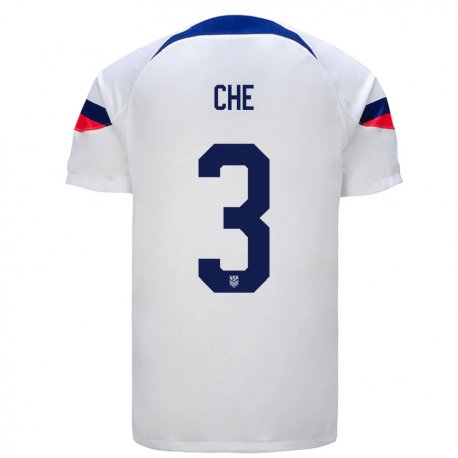 Kandiny Hombre Camiseta Estados Unidos Justin Che #3 Blanco 1ª Equipación 22-24 La Camisa Chile