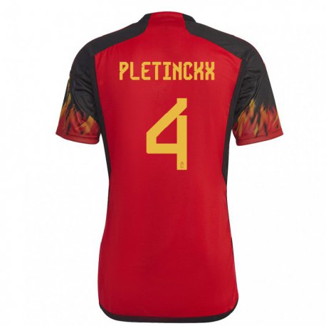 Kandiny Hombre Camiseta Bélgica Ewoud Pletinckx #4 Rojo 1ª Equipación 22-24 La Camisa Chile