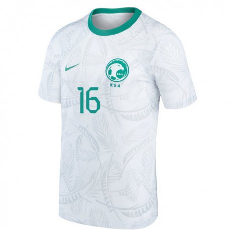 Kandiny Hombre Camiseta Arabia Saudita Faisal Alsubiani #16 Blanco 1ª Equipación 22-24 La Camisa Chile
