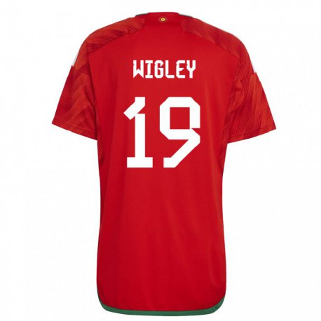 Kandiny Hombre Camiseta Gales Morgan Wigley #19 Rojo 1ª Equipación 22-24 La Camisa Chile