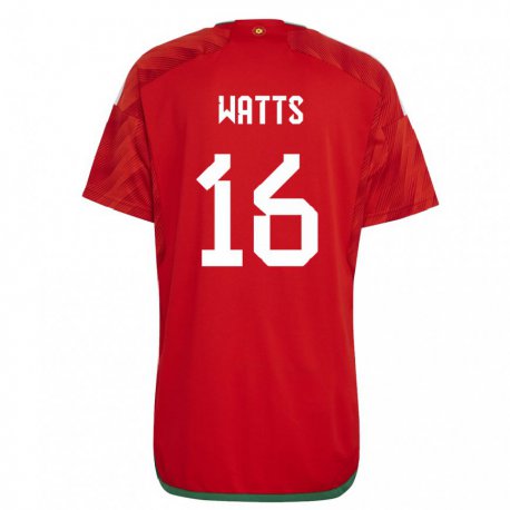 Kandiny Hombre Camiseta Gales Daniel Watts #16 Rojo 1ª Equipación 22-24 La Camisa Chile