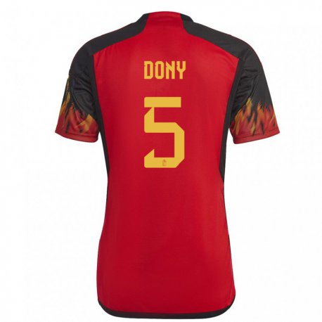 Kandiny Hombre Camiseta Bélgica Arnaud Dony #5 Rojo 1ª Equipación 22-24 La Camisa Chile