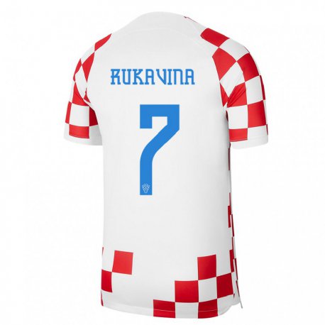 Kandiny Hombre Camiseta Croacia Gabriel Rukavina #7 Rojo Blanco 1ª Equipación 22-24 La Camisa Chile