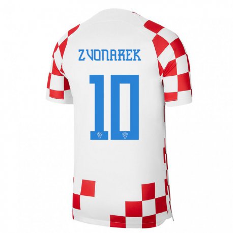 Kandiny Hombre Camiseta Croacia Lovro Zvonarek #10 Rojo Blanco 1ª Equipación 22-24 La Camisa Chile