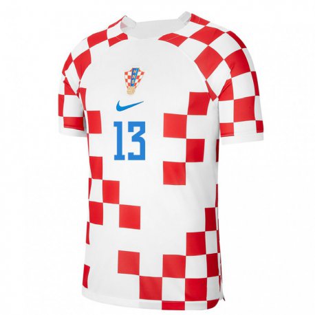 Kandiny Hombre Camiseta Croacia Simun Hrgovic #13 Rojo Blanco 1ª Equipación 22-24 La Camisa Chile