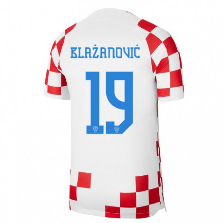 Kandiny Hombre Camiseta Croacia Antonio Blazanovic #19 Rojo Blanco 1ª Equipación 22-24 La Camisa Chile