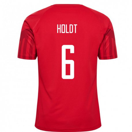 Kandiny Hombre Camiseta Dinamarca Olivia Holdt #6 Rojo 1ª Equipación 22-24 La Camisa Chile
