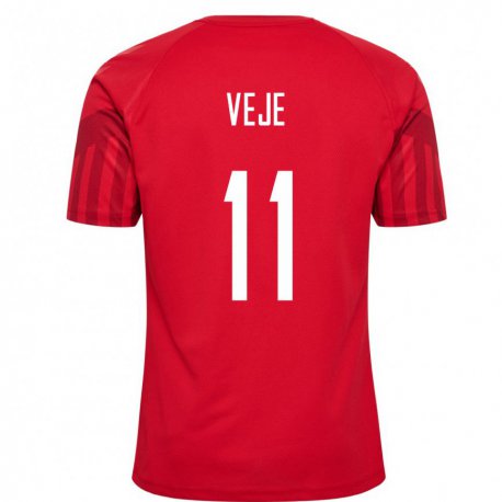 Kandiny Hombre Camiseta Dinamarca Katrine Veje #11 Rojo 1ª Equipación 22-24 La Camisa Chile