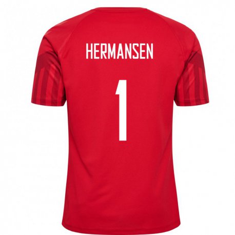 Kandiny Hombre Camiseta Dinamarca Mads Hermansen #1 Rojo 1ª Equipación 22-24 La Camisa Chile