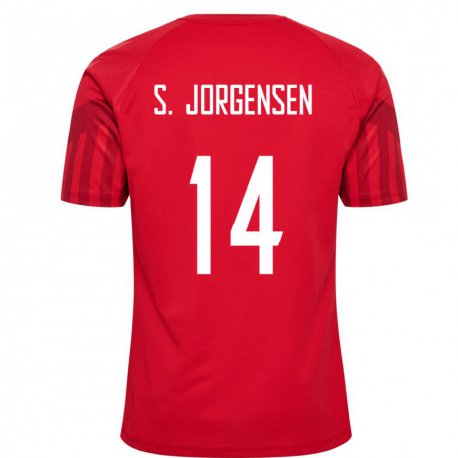 Kandiny Hombre Camiseta Dinamarca Sebastian Jorgensen #14 Rojo 1ª Equipación 22-24 La Camisa Chile