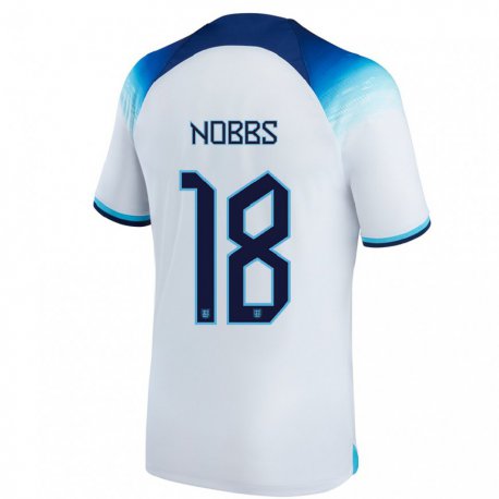 Kandiny Hombre Camiseta Inglaterra Jordan Nobbs #18 Blanco Azul 1ª Equipación 22-24 La Camisa Chile