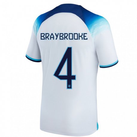 Kandiny Hombre Camiseta Inglaterra Samuel Braybrooke #4 Blanco Azul 1ª Equipación 22-24 La Camisa Chile