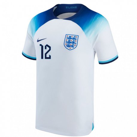 Kandiny Hombre Camiseta Inglaterra Divin Mubama #12 Blanco Azul 1ª Equipación 22-24 La Camisa Chile