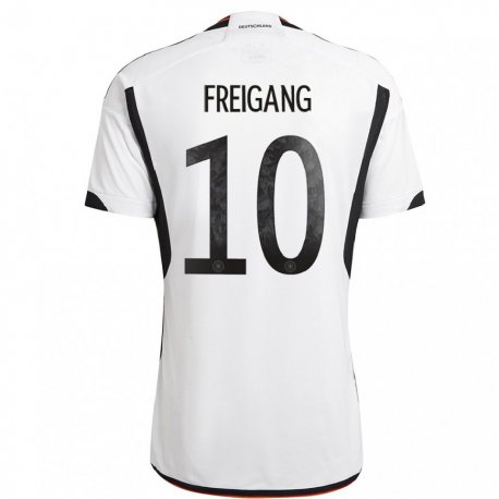 Kandiny Hombre Camiseta Alemania Laura Freigang #10 Blanco Negro 1ª Equipación 22-24 La Camisa Chile