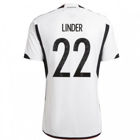 Kandiny Hombre Camiseta Alemania Sarai Linder #22 Blanco Negro 1ª Equipación 22-24 La Camisa Chile