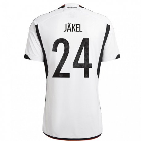 Kandiny Hombre Camiseta Alemania Frederik Jakel #24 Blanco Negro 1ª Equipación 22-24 La Camisa Chile