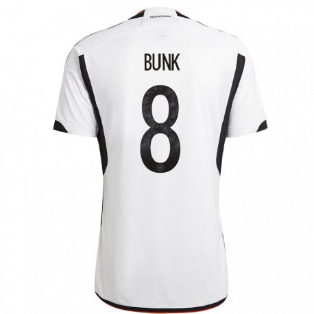 Kandiny Hombre Camiseta Alemania Daniel Bunk #8 Blanco Negro 1ª Equipación 22-24 La Camisa Chile