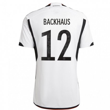 Kandiny Hombre Camiseta Alemania Mio Backhaus #12 Blanco Negro 1ª Equipación 22-24 La Camisa Chile